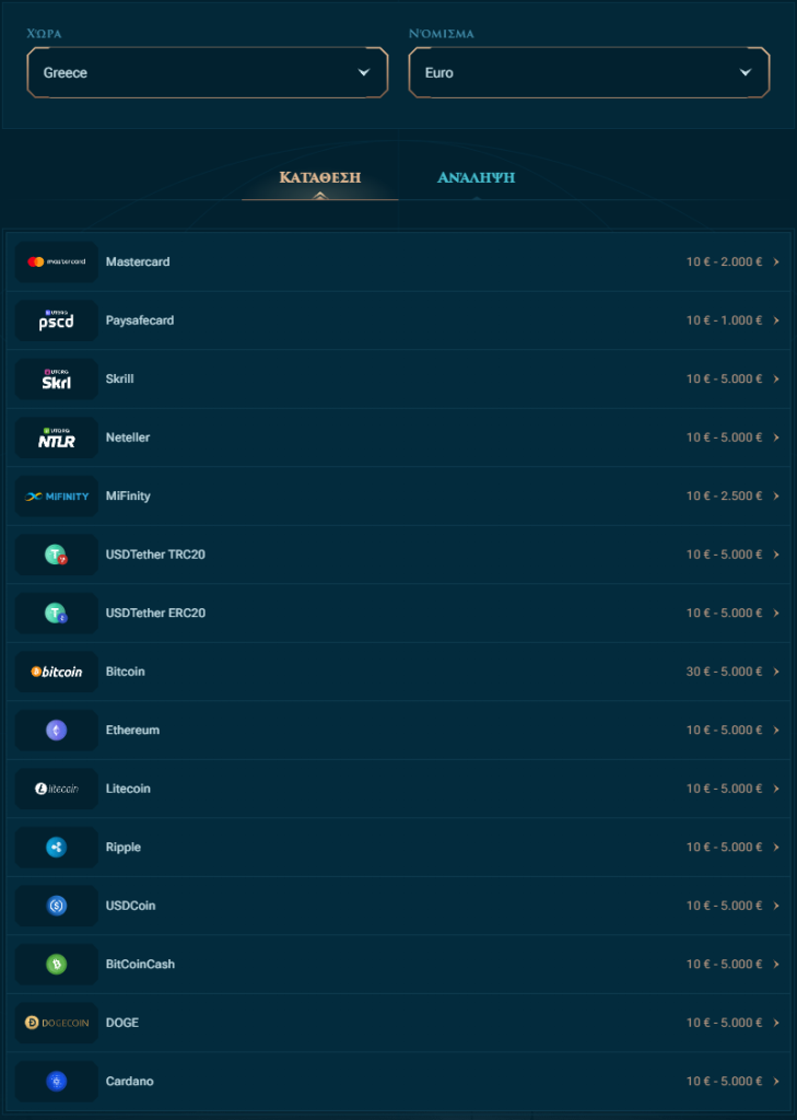 Μέθοδοι κατάθεσης και ανάληψης Slotuna Casino